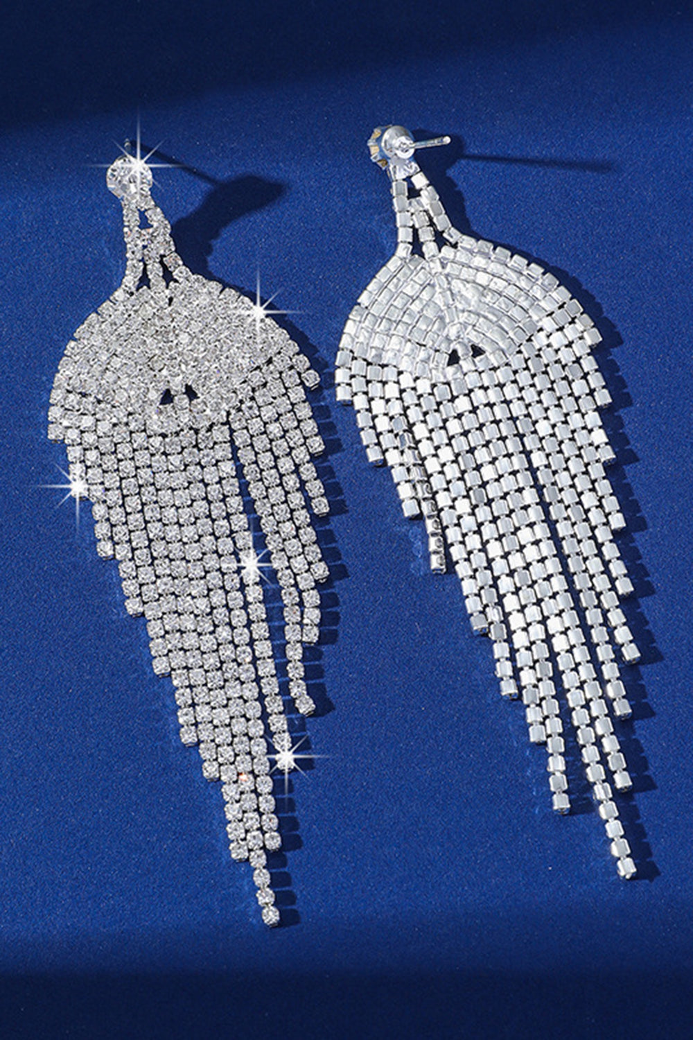 Brokatowe srebrne kolczyki z frędzlami Rhinestone