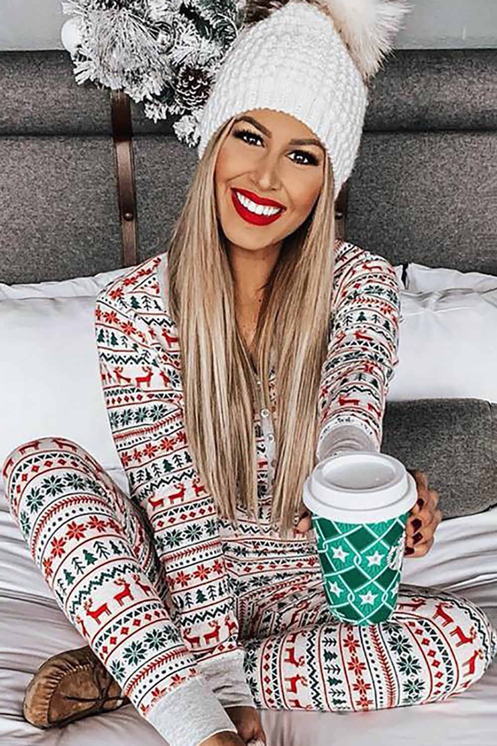 Świąteczny rodzinny zestaw piżam Szara piżama z wzorem