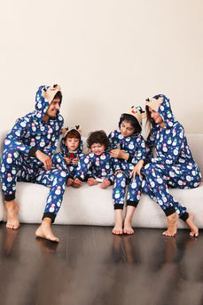 Bałwan Nadruk Niebieski Rodzinny Dopasowany Świąteczny Jednoczęściowy Piżama