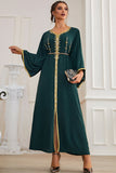 Ciemnozielone długie rękawy Maxi Abaya