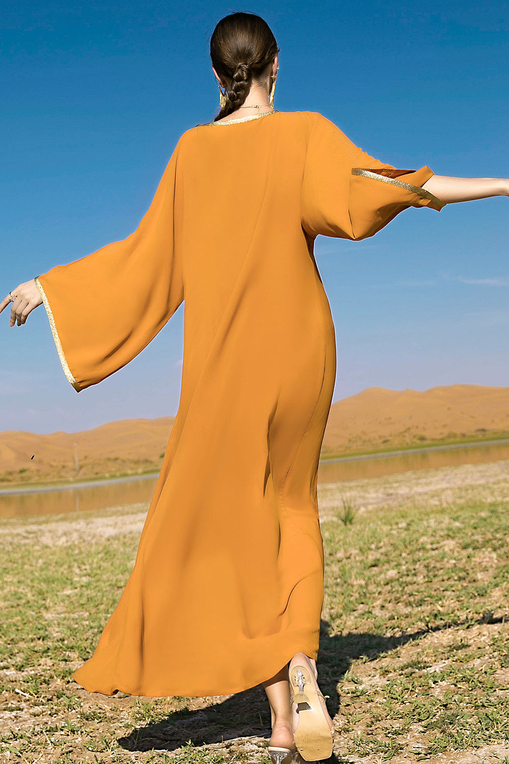 Ciemnozielone długie rękawy Maxi Abaya