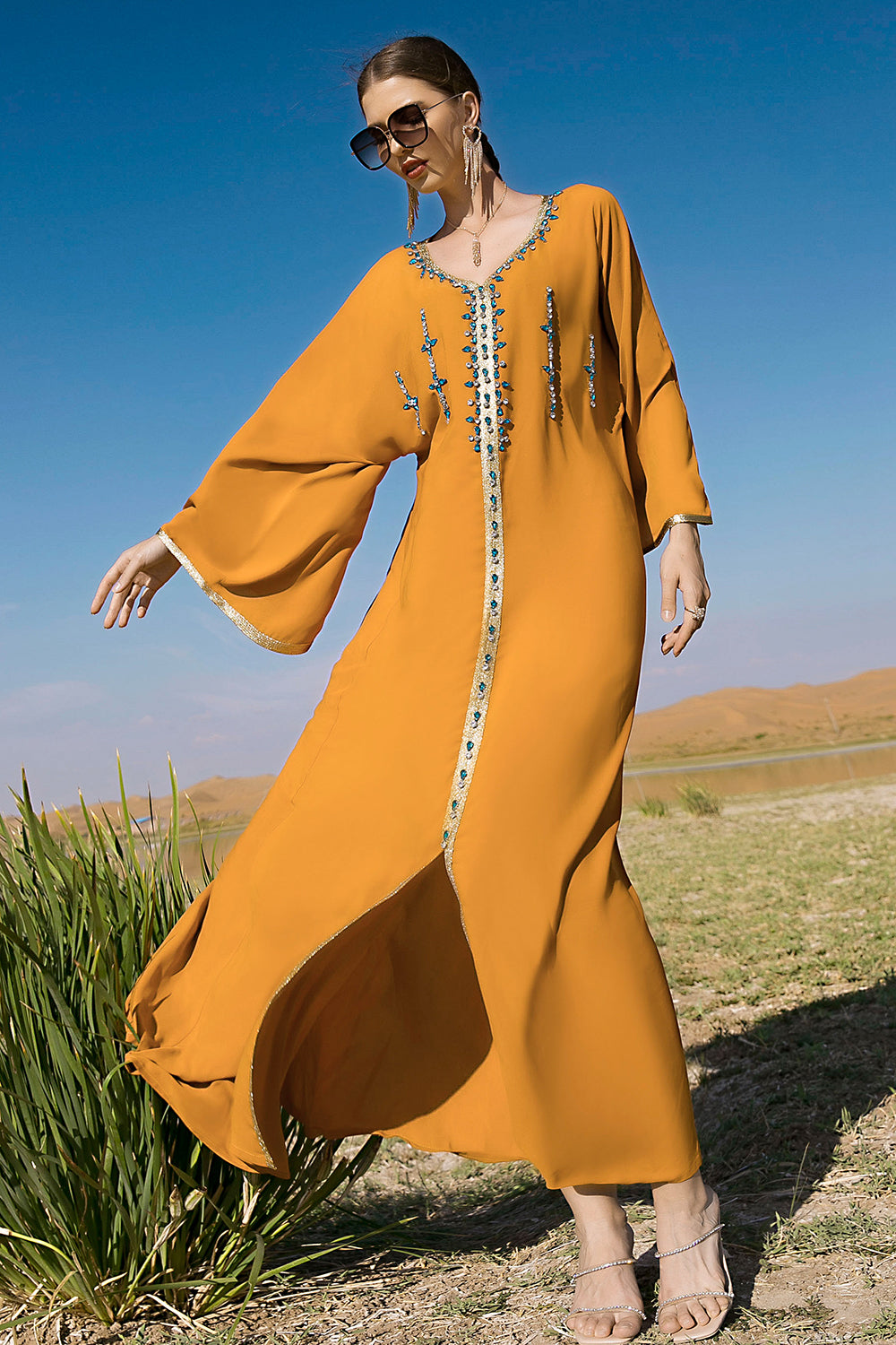 Ciemnozielone długie rękawy Maxi Abaya