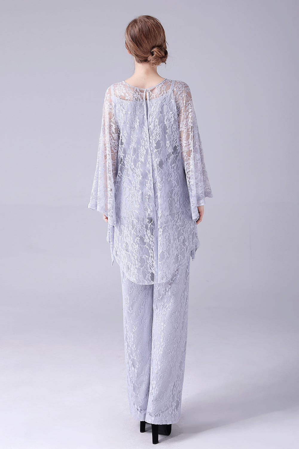 Srebrne 3 Sztuki Z Długimi Rękawami Garnitury Ze Spodniami Dla Matki Panny Młodej