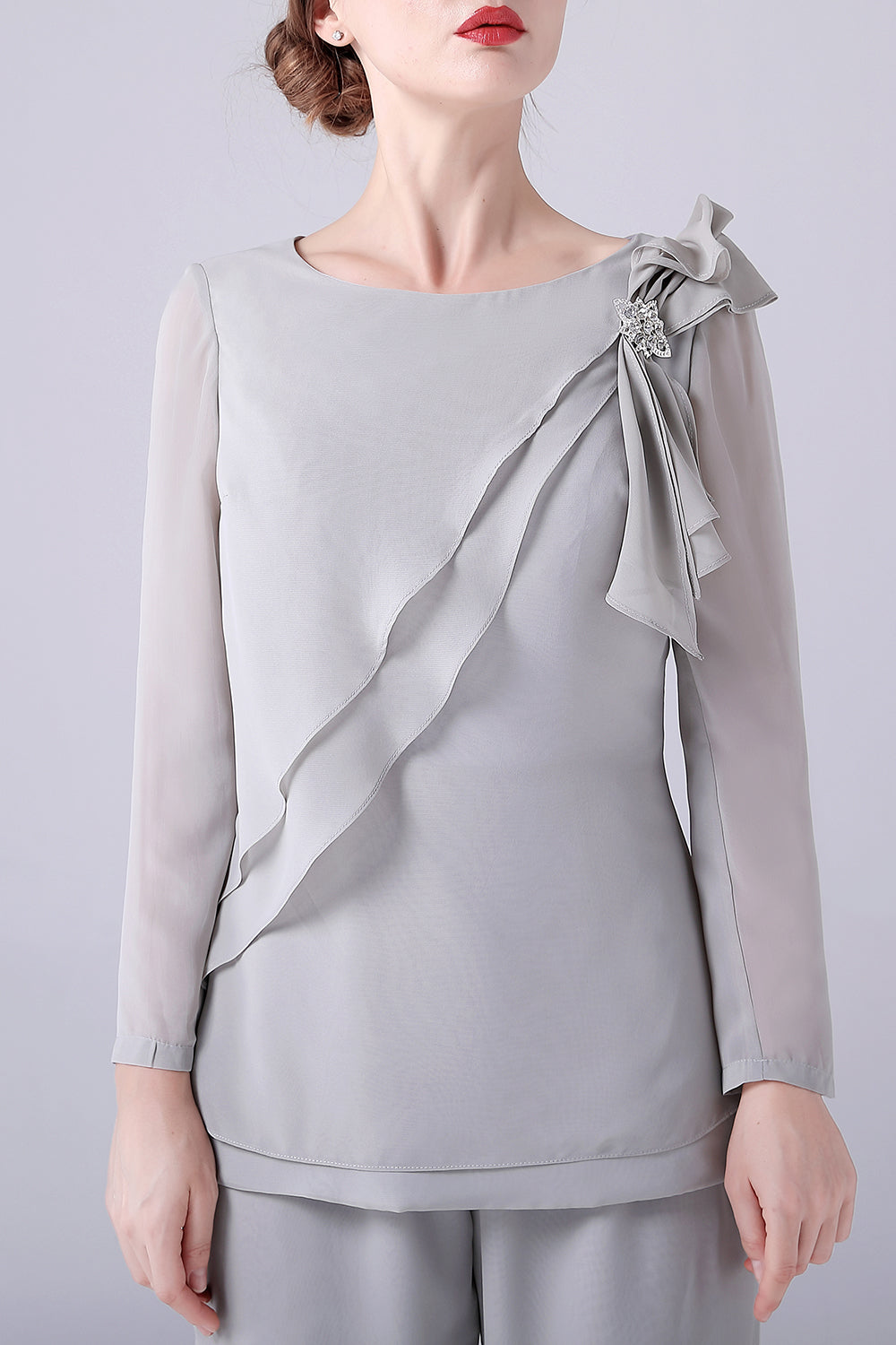 Srebrne 2 Sztuki Szyfonowe Garnitury Dla Matki Panny Młodej