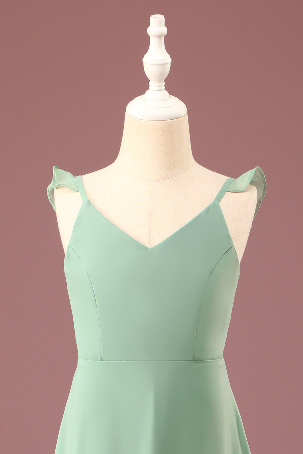 Linia Długi szyfon Zielona Dekolt V Cienkich Ramiączkach Sukienka Dla Małej Druhny