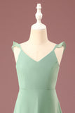 Linia Długi szyfon Zielona Dekolt V Cienkich Ramiączkach Sukienka Dla Małej Druhny