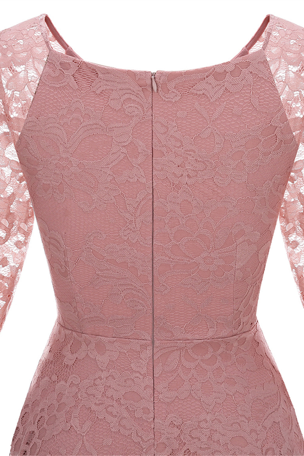 Pudrowy Róż Dekolt V 3/4 Rękawy Koronkowa Sukienka Imprezowa