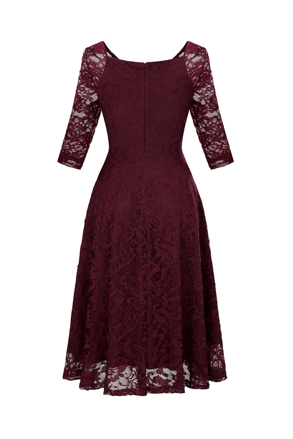 Pudrowy Róż Dekolt V 3/4 Rękawy Koronkowa Sukienka Imprezowa