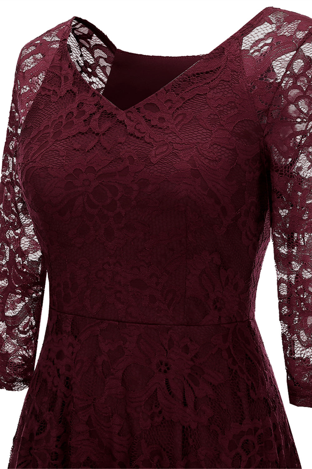 Pudrowy Róż Dekolt V 3/4 Rękawy Koronkowa Sukienka Imprezowa