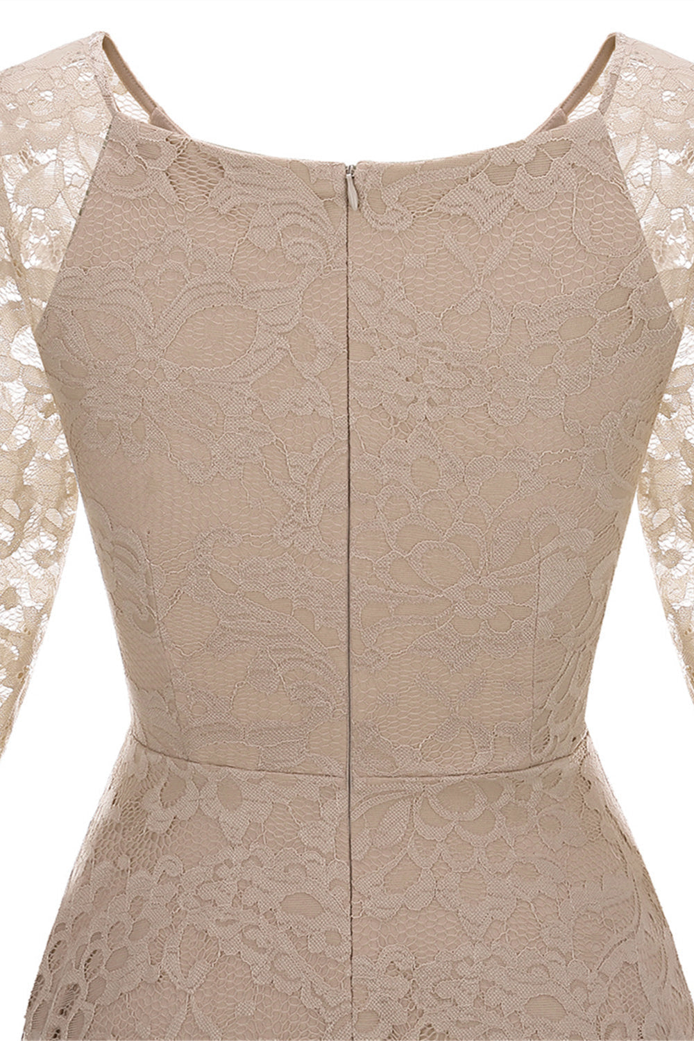 Szampan 3/4 Rękawy Koronkowa Sukienka Imprezowa