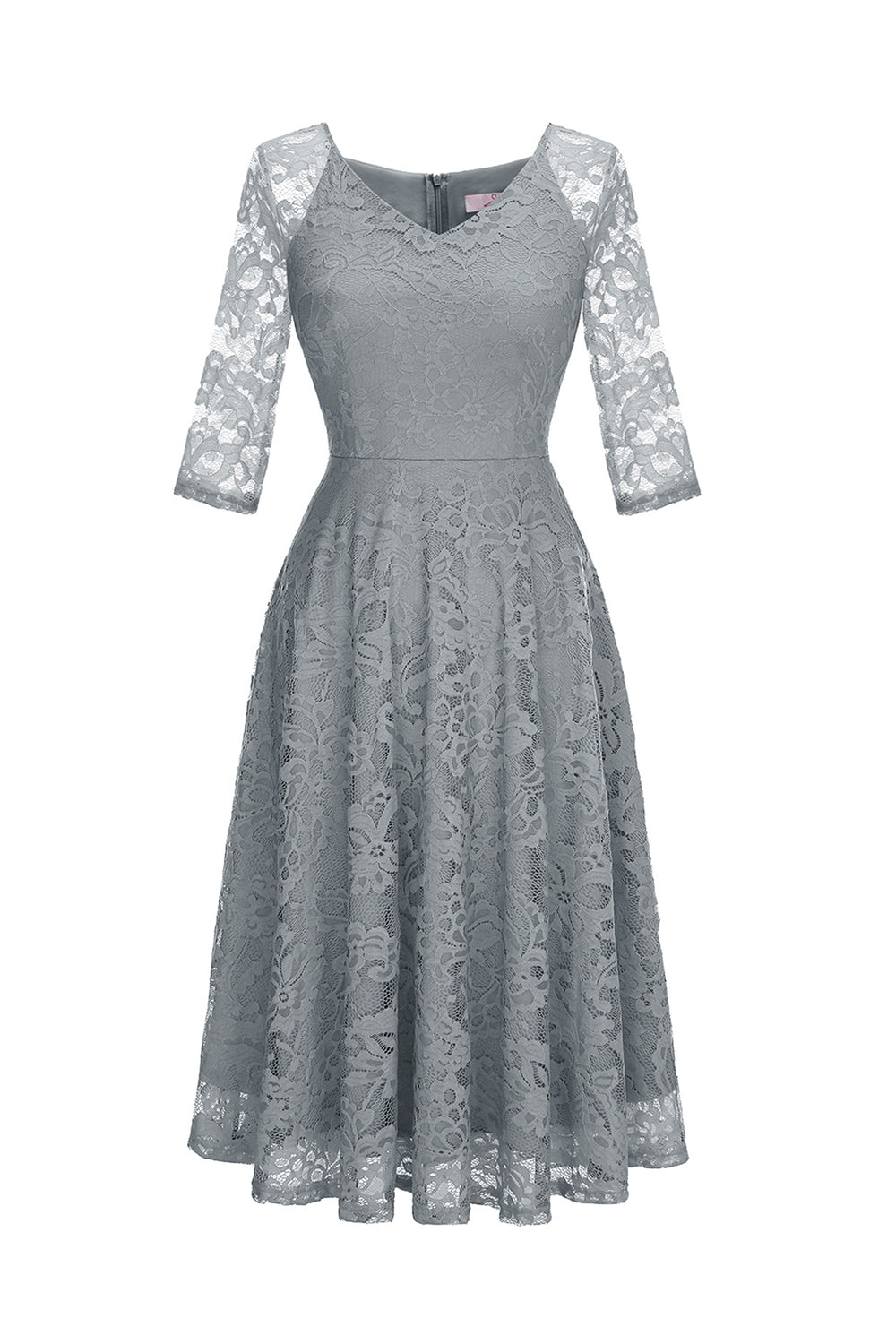 Szampan 3/4 Rękawy Koronkowa Sukienka Imprezowa