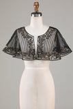 Black Beaded Glitter 1920s Cape dla kobiet