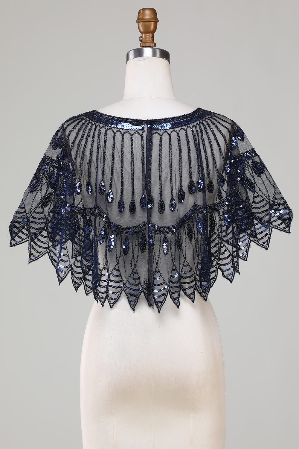 Glitter Black Sequins 1920s Cape with Beading