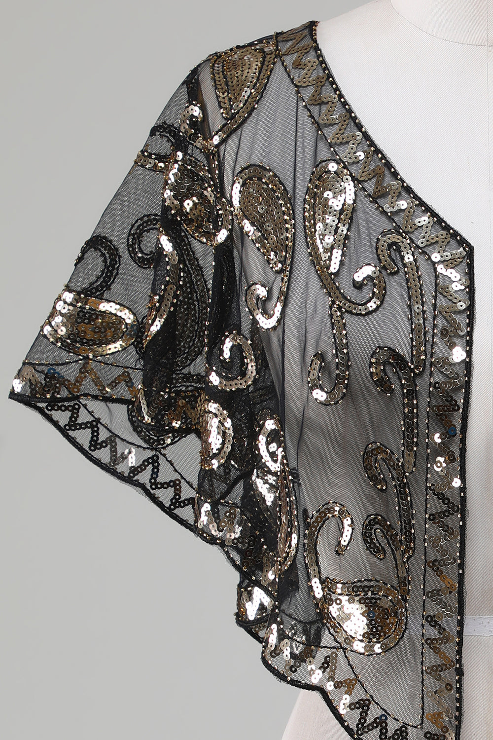 Czarny brokatowy cekiny 1920s Cape