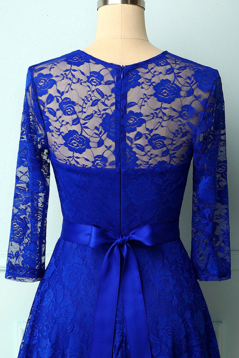 Załaduj obraz do przeglądarki galerii, Królewska Niebieska Sukienki Koronkowe Z Rekawem