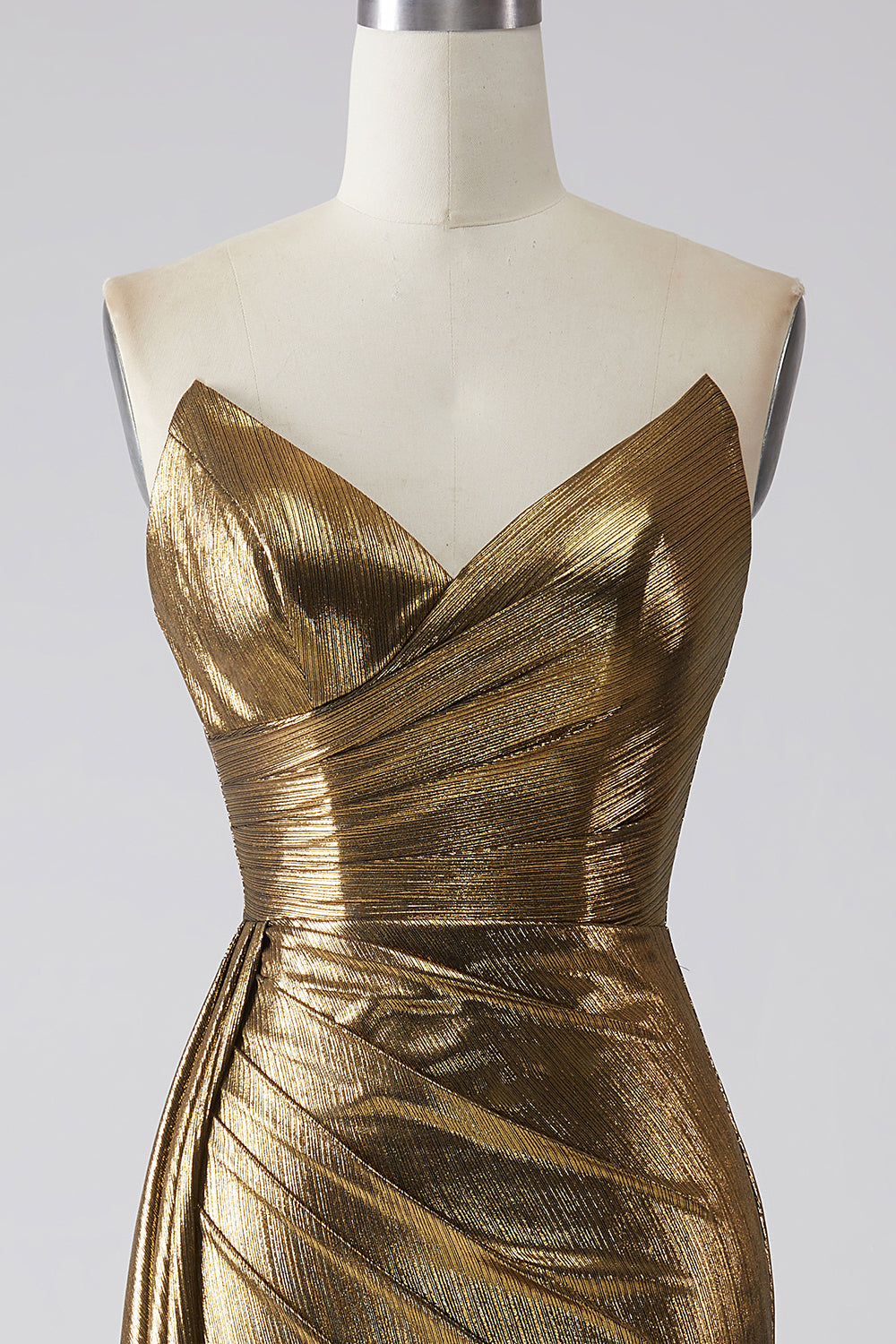 Błyszcząca Złota Długa Sukienka Syrena Na Studniówkę Z Rozcięciem