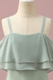 Sage Straps Cold Shoulder Szyfon Junior Sukienka dla druhen