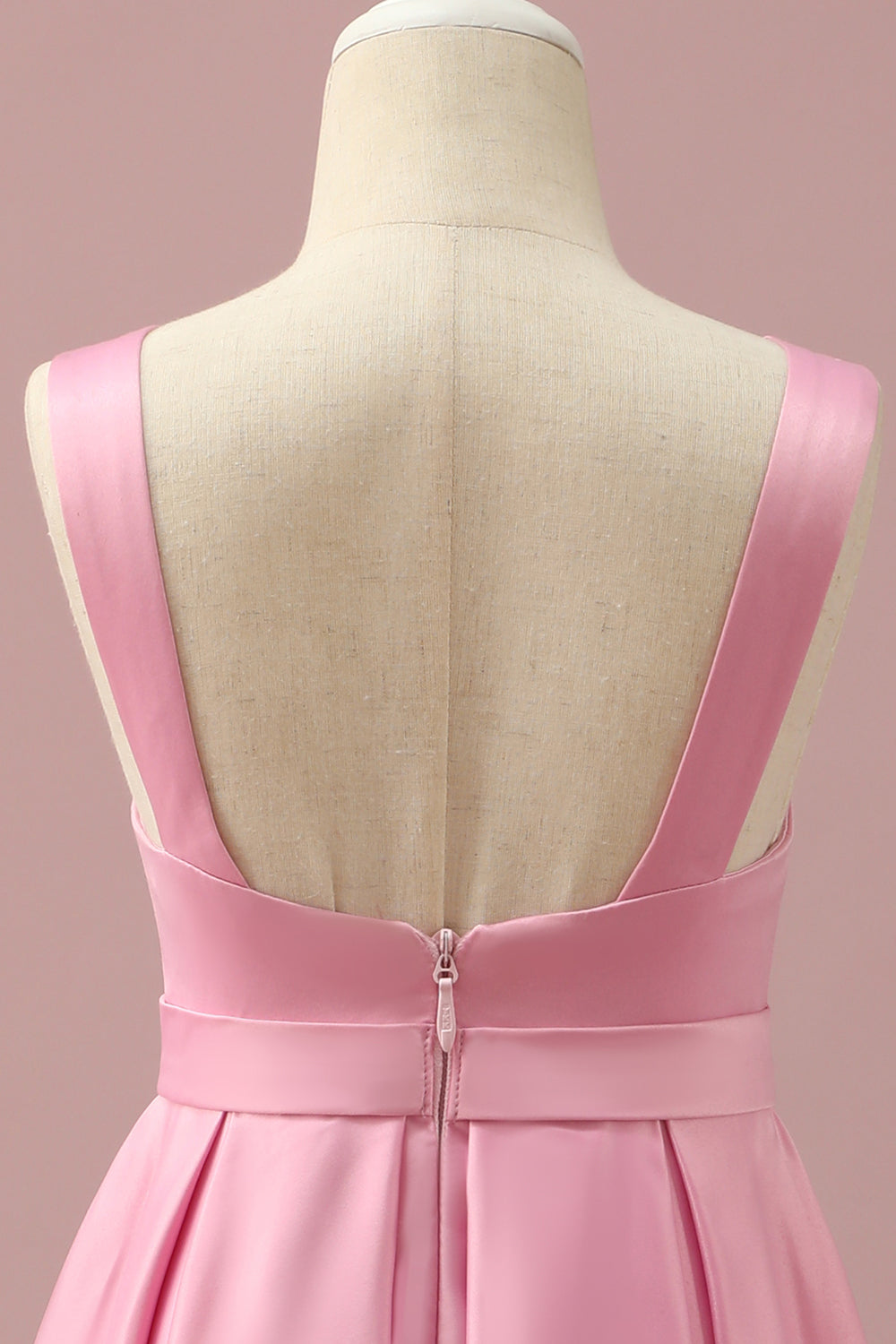 Różowa satynowa sukienka dla druhen High Low Junior