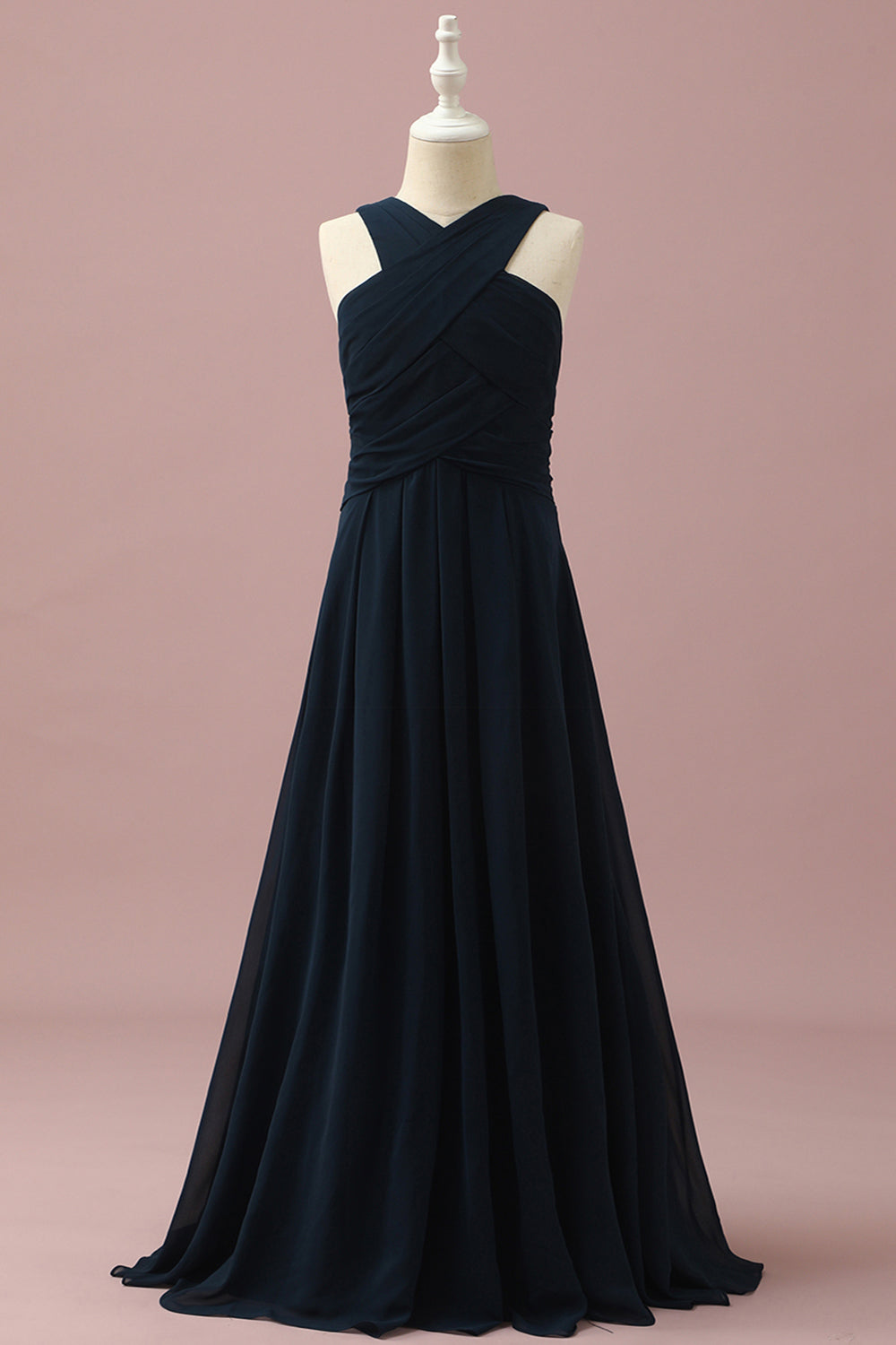 Navy Halter A-Line bez rękawów Junior Bridesmaid Dress
