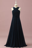 Navy Halter A-Line bez rękawów Junior Bridesmaid Dress