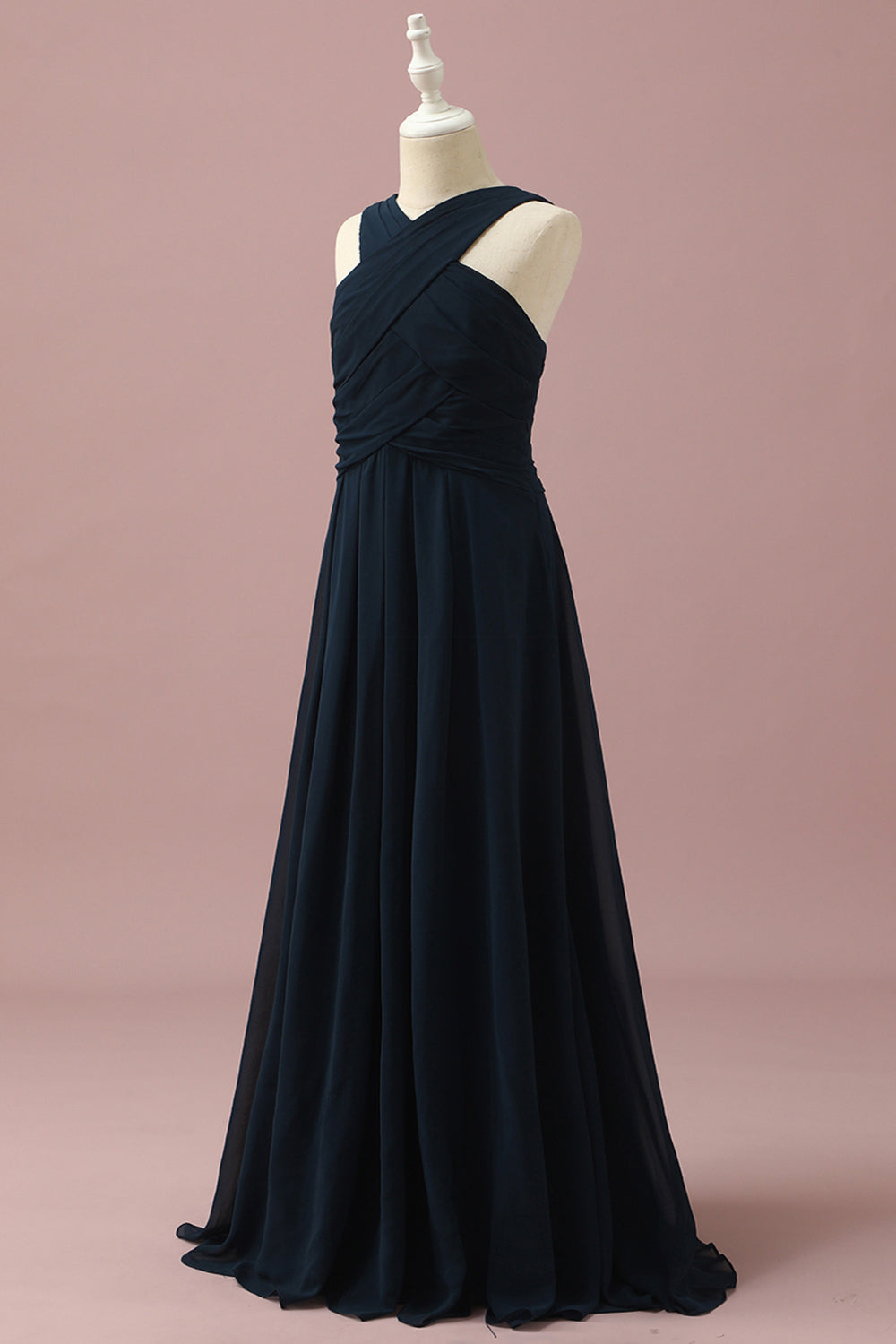 Navy Halter A-Line bez rękawów Junior Bridesmaid Dress