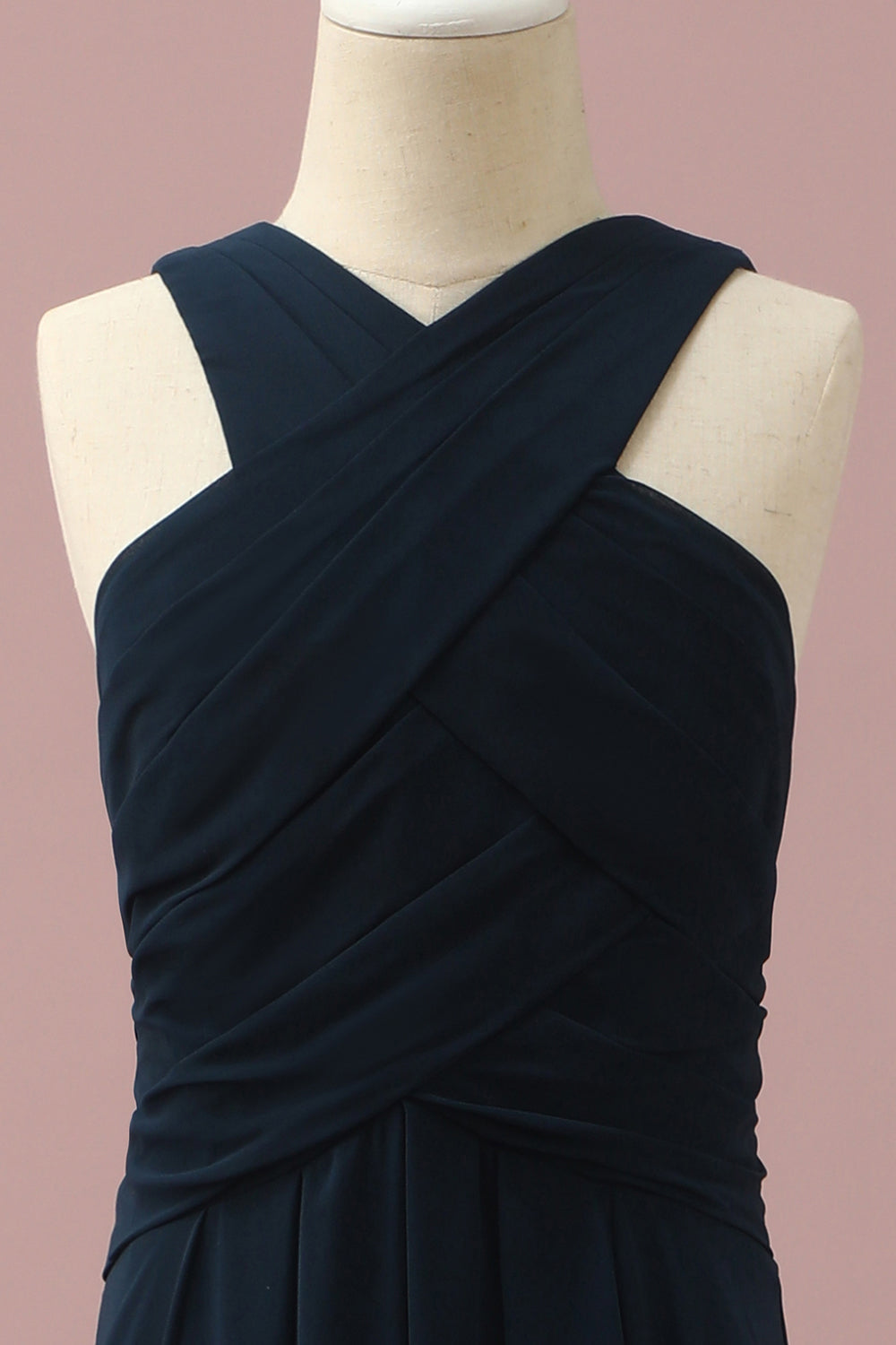 Navy Halter A-Line bez rękawów Junior Bridesmaid Dress