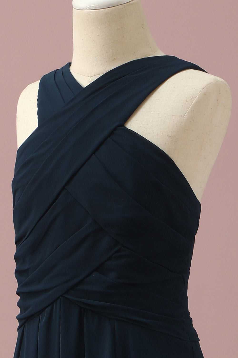Navy Halter A-Line bez rękawów Junior Bridesmaid Dress