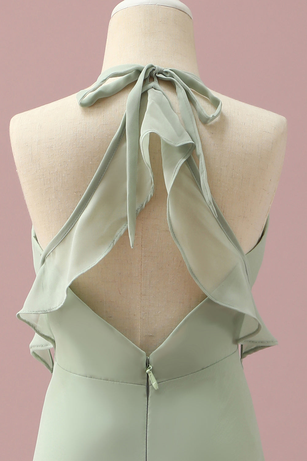 Sage Halter Szyfon A-Line Sukienka dla druhen Junior