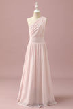 Jasnoróżowy szyfon na jedno ramię Junior Bridesmaid Dress