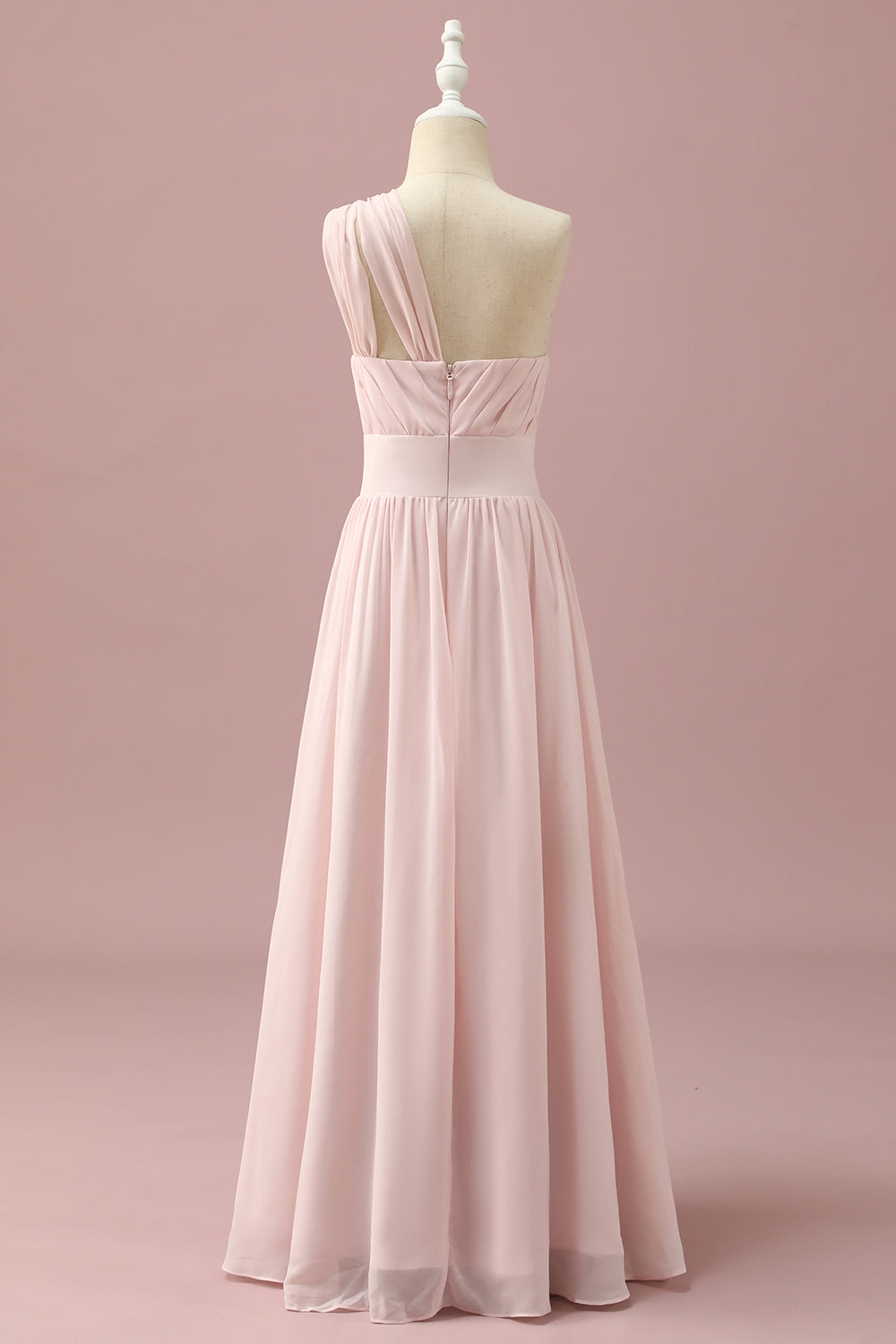 Jasnoróżowy szyfon na jedno ramię Junior Bridesmaid Dress