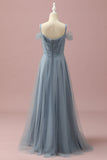 Szary niebieski Cold Shoulder Tiul Junior Bridesmaid Dress