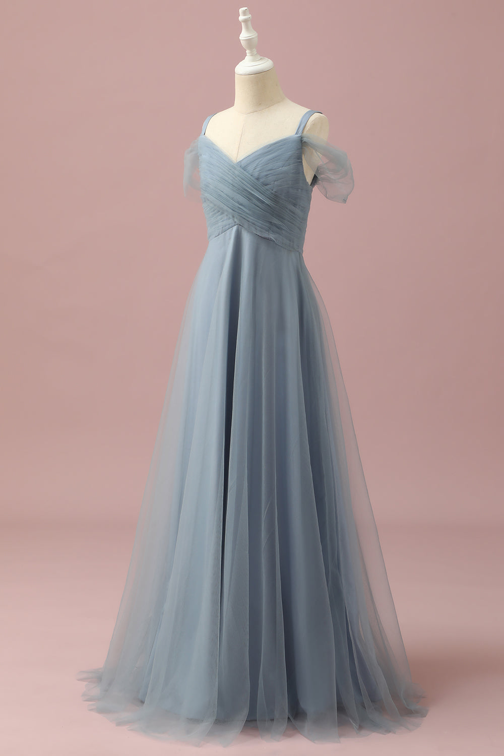 Szary niebieski Cold Shoulder Tiul Junior Bridesmaid Dress