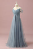 Szary niebieski Cold Shoulder Tiul Junior Bridesmaid Dress