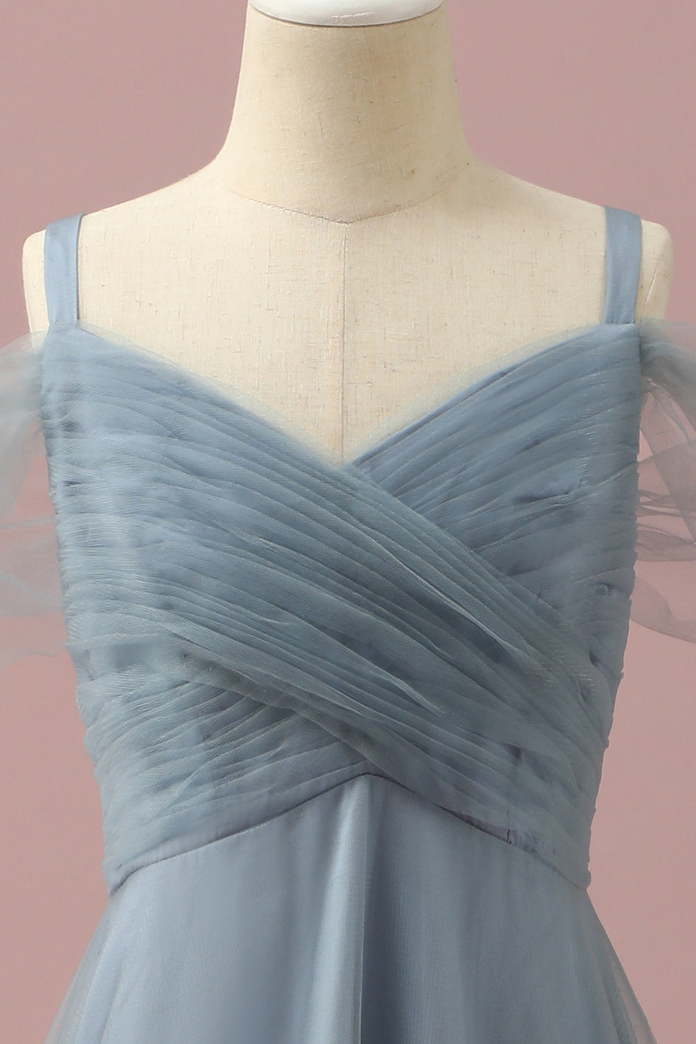 Szary niebieski Cold Shoulder Tiul Junior Bridesmaid Dress
