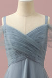 Szary niebieski Cold Shoulder Tiul Junior Bridesmaid Dress