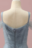 Szary niebieski Cold Shoulder Tiul Junior Bridesmaid Dress
