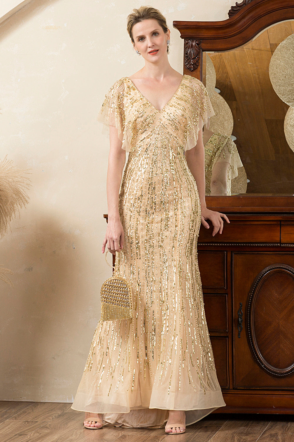 Błyszcząca Szara Syrenka Długa Sukienki Na Wesele z Koralikami