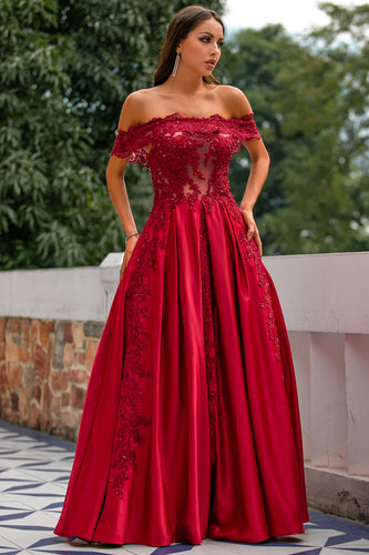 Czerwona Długie Sukienka Na Studniówke z Koronki