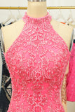 Różowa otwarta tylna sukienka Halter Lace Tight Homecoming Dress