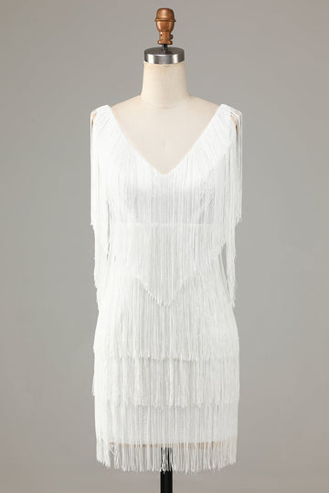 Ładna sukienka z dekoltem w serek z krzyżem mini z frędzlami