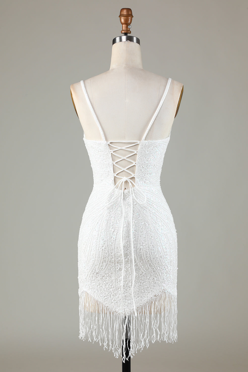 Błyszczące ramiączka Bodycon Spaghetti Niebieskie sznurowane plecy Krótka sukienka Homecoming z koralikami