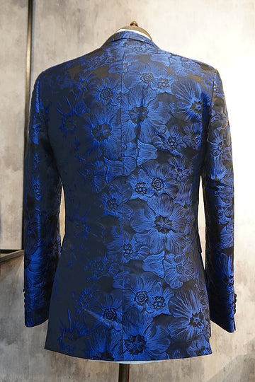 Peak Lapel Jacquard Two Buttons Royal Blue Single Breasted Marynarka męska na studniówkę