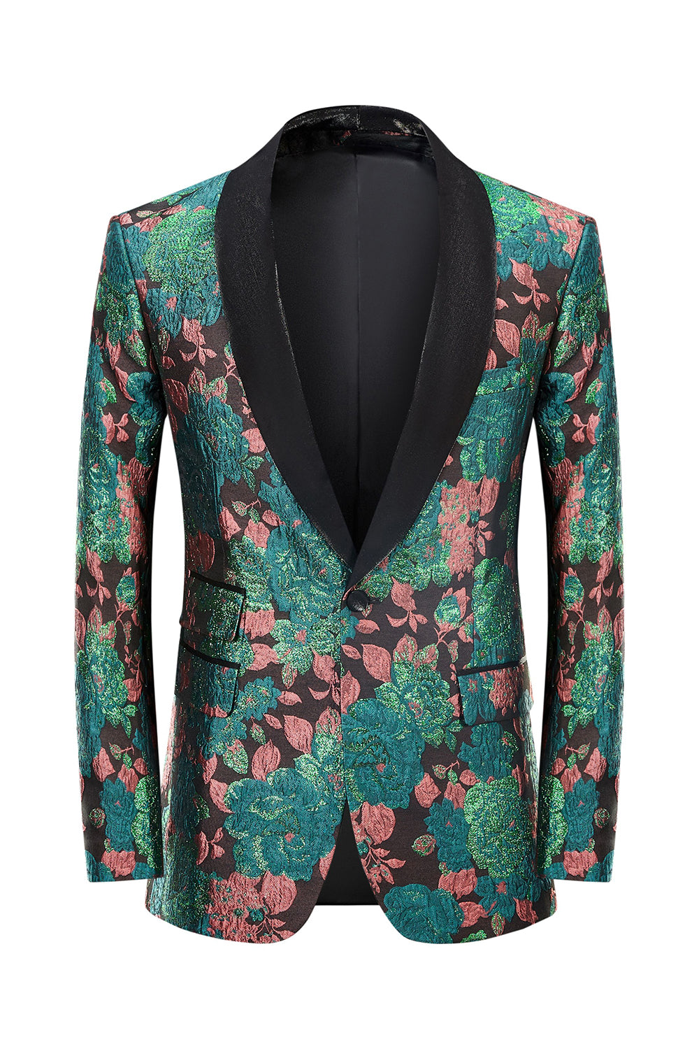 Zielony szal Lapel Jacquard Floral Pattern Męski garnitur do domu Blazer