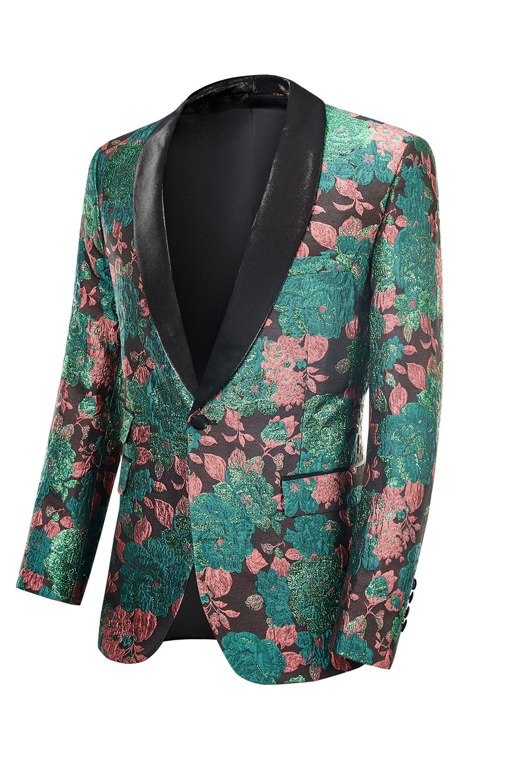Zielony szal Lapel Jacquard Floral Pattern Męski garnitur do domu Blazer
