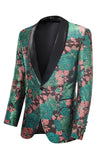 Zielony szal Lapel Jacquard Floral Pattern Męski garnitur do domu Blazer