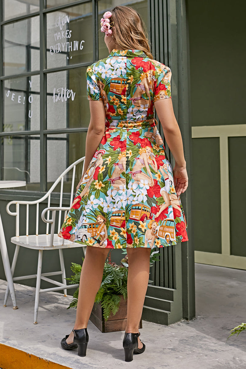 Załaduj obraz do przeglądarki galerii, Cytrynowy Druk Sukienka Vintage Lata 50