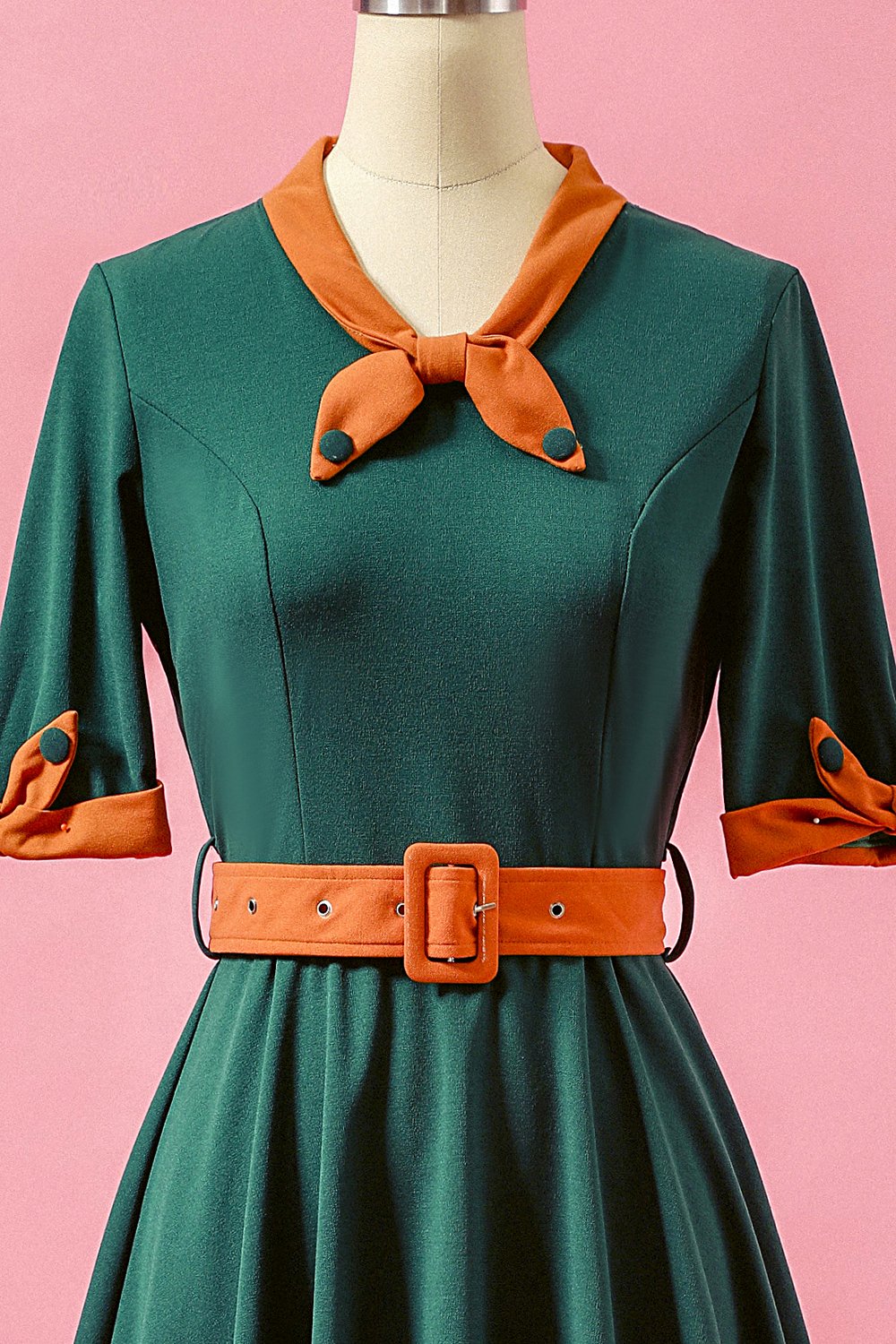 Zielona Bowknot Sukienki Lata 50 W Pas