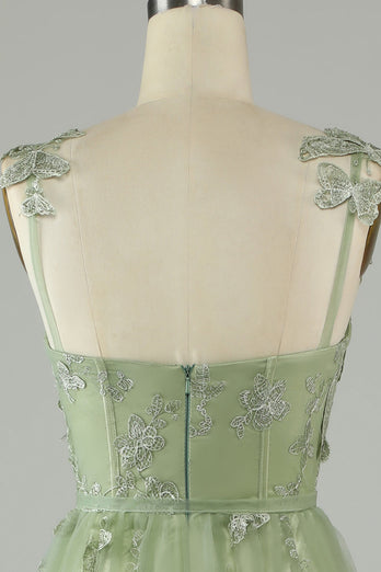 Zielony Długa Tiulowa Sukienka Na Studniówkę Z Motylami 3D
