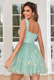 Cute A Line Sweetheart Grey Blue Krótka sukienka Homecoming z haftem