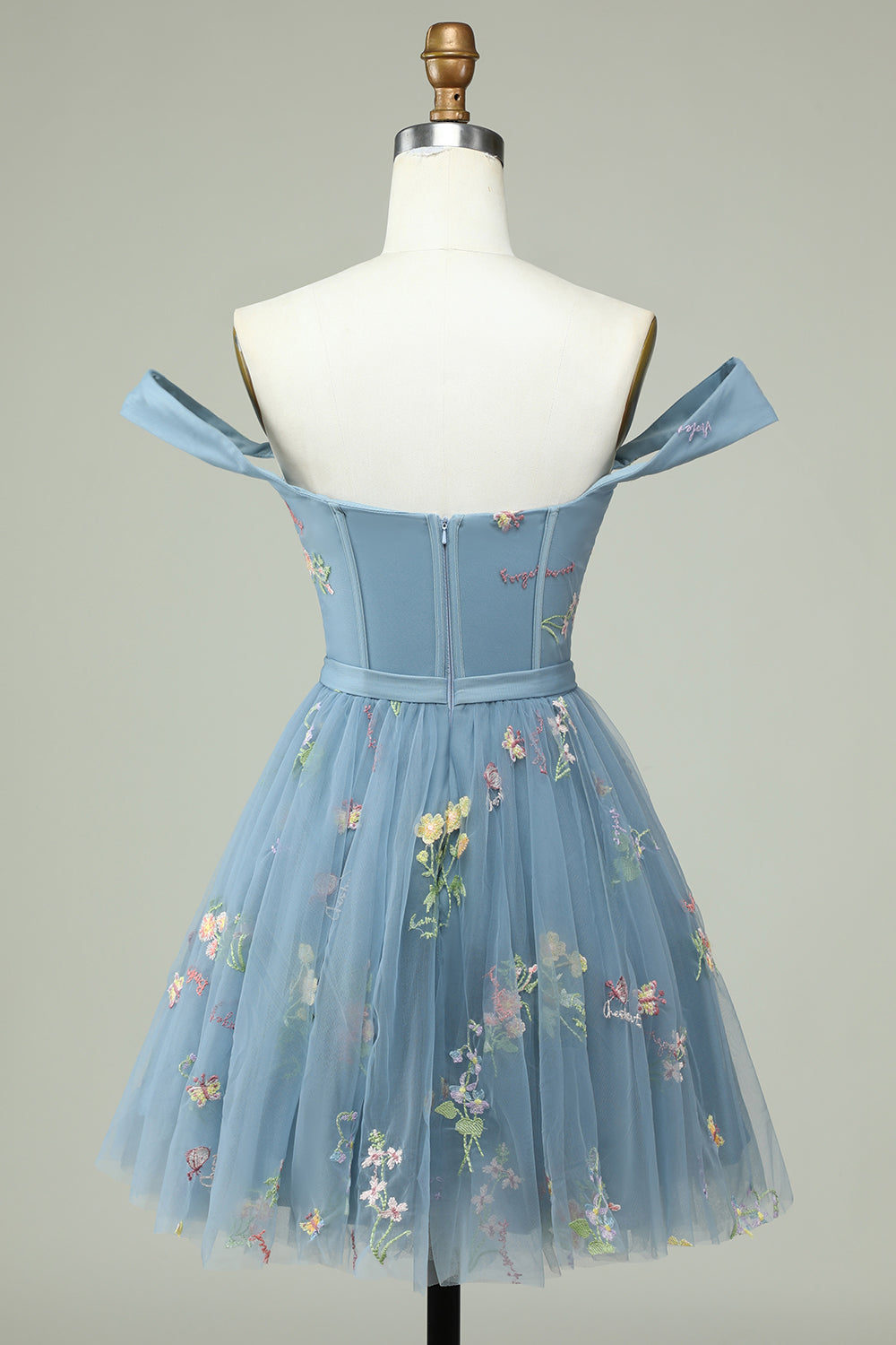 Śliczna Linia Z Ramienia Czarny Gorset Sukienki Na Impreze Z Haftem